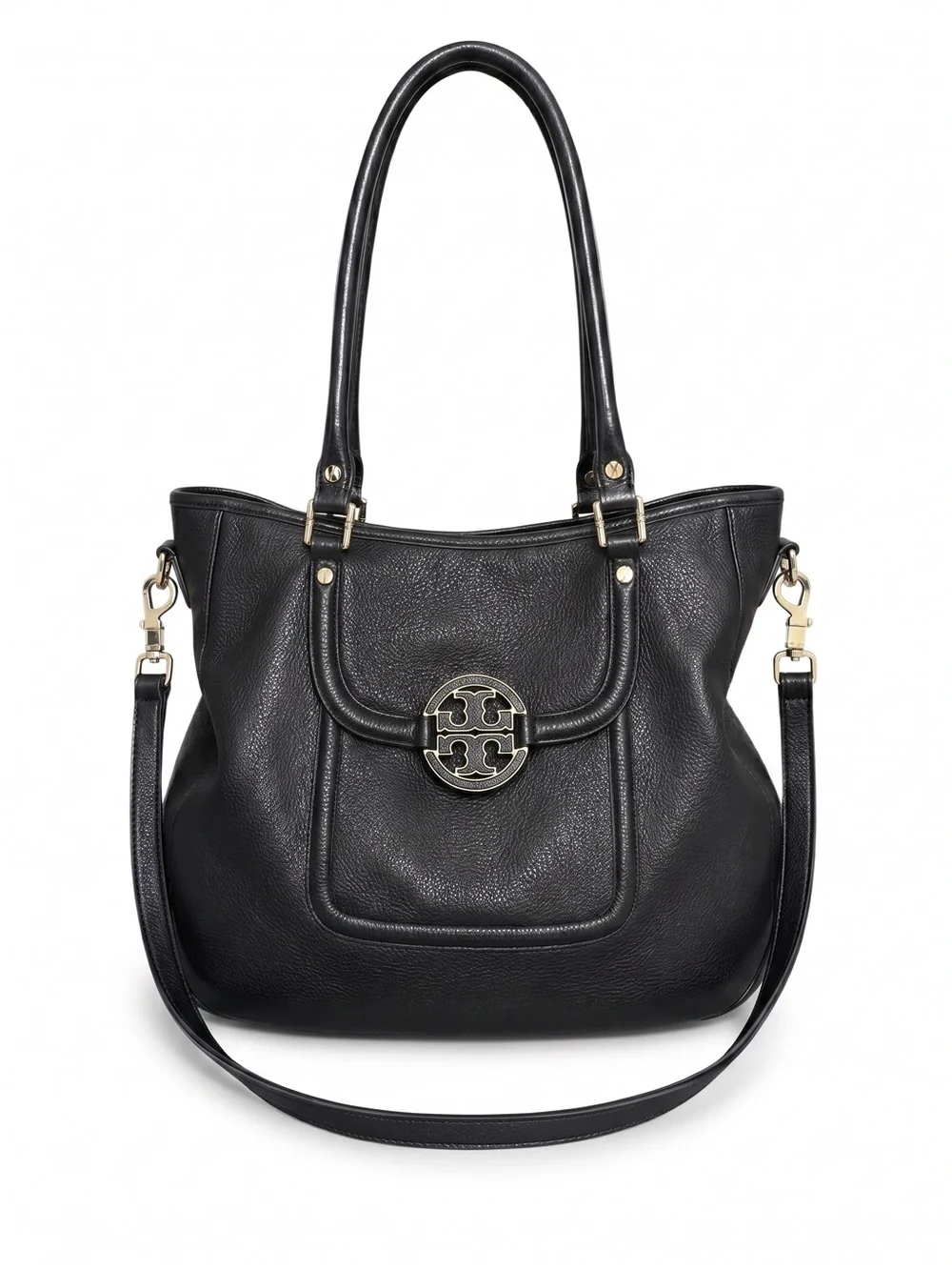 Tory Burch Amanda Classic Handle Black Leather Hobo Crossbody Dust Bag